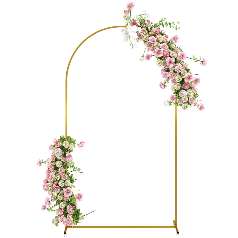Outsunny Support Bogenbogen aus goldenem Metall für Hochzeit, 2,2 m, Gartenbogen, Hochzeit, Blumenballonbogen