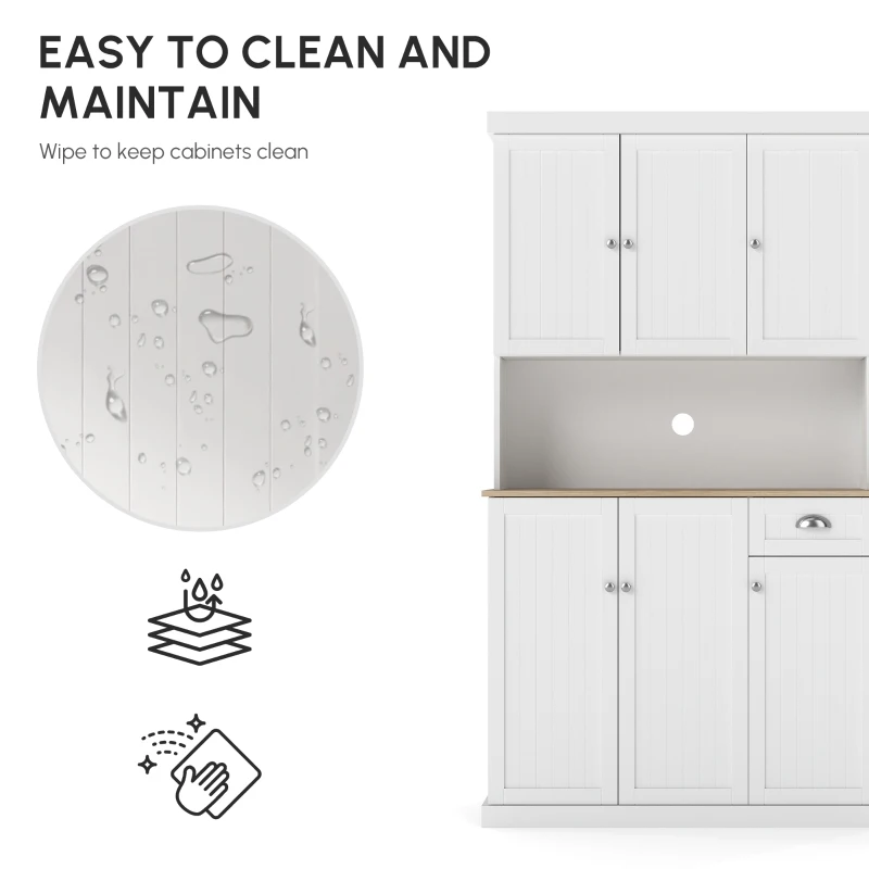 HOMCOM 180cm Freestanding Kitchen Cabinet, Modern Storage Cupboard with Open Countertop, Drawer and 6 Doors, White