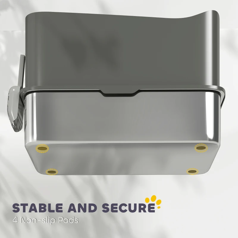 PawHut Stainless Steel Cat Litter Tray, Extra Large Enclosed Litter Box with Scoop, Top Entrance, Non-slip Pads, Dark Grey