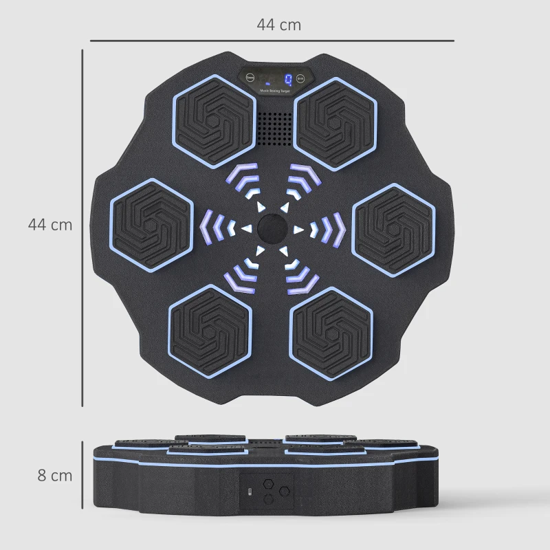 SPORTNOW Music Boxing Machine, Smart Bluetooth Boxing Machine Wall Mounted with 9 Speeds & Modes, LED Lights, Punching Pad for Adults, Black
