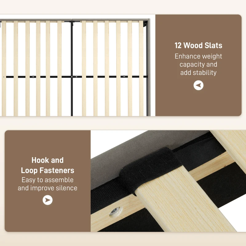 HOMCOM Doppelbettgestell 140 x 190 cm Doppelbett verstellbares Kopfteil Lattenrost 150 x 198 x 100/105/110/115/120 cm Grau