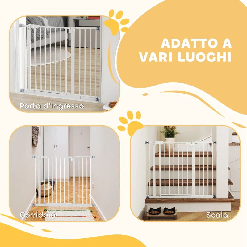 PawHut Cancelletto per Cani Estensibile con Montaggio a Pressione e Chiusura Automatica Altezza 76.2cm, Bianco