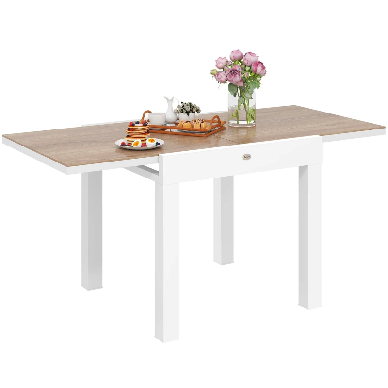 Outsunny Ausziehbarer Gartentisch 80-160 cm für 4-6 Personen, Weiß