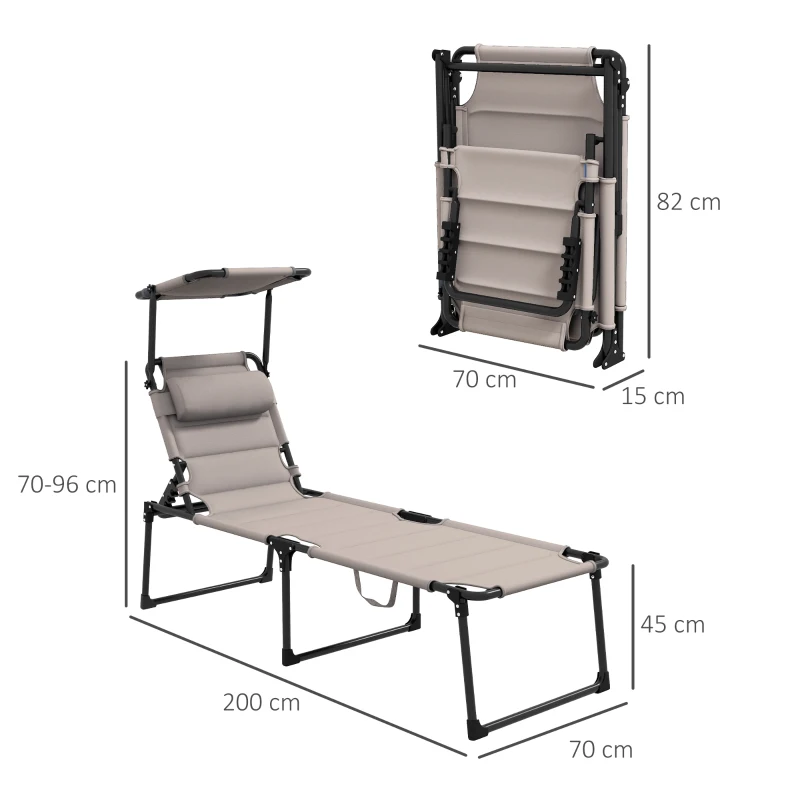 Outsunny Lot von 2 Sonnenliegen, klappbare Liegestühle mit verstellbaren mehrfach positionierbaren Rückenlehnen und Sonnenschutz, Kaki