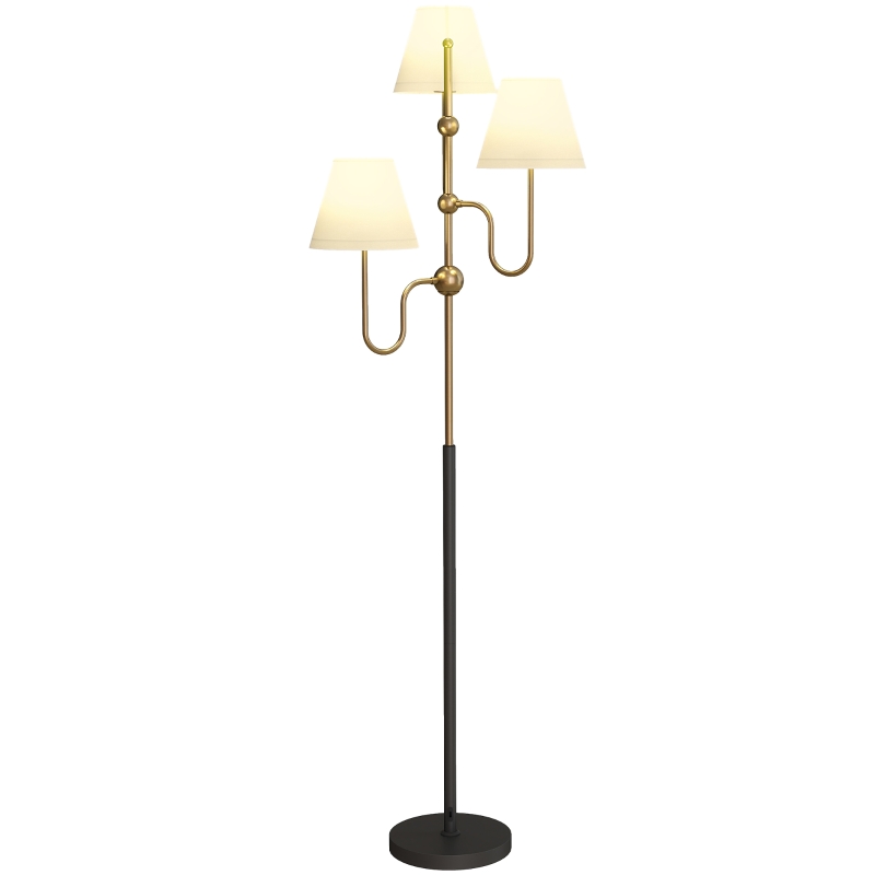 HOMCOM Lampada da Terra Alta 165 cm con 3 Punti Luce e Interruttore a Pedale, Attacco E27 Max 40W, Oro