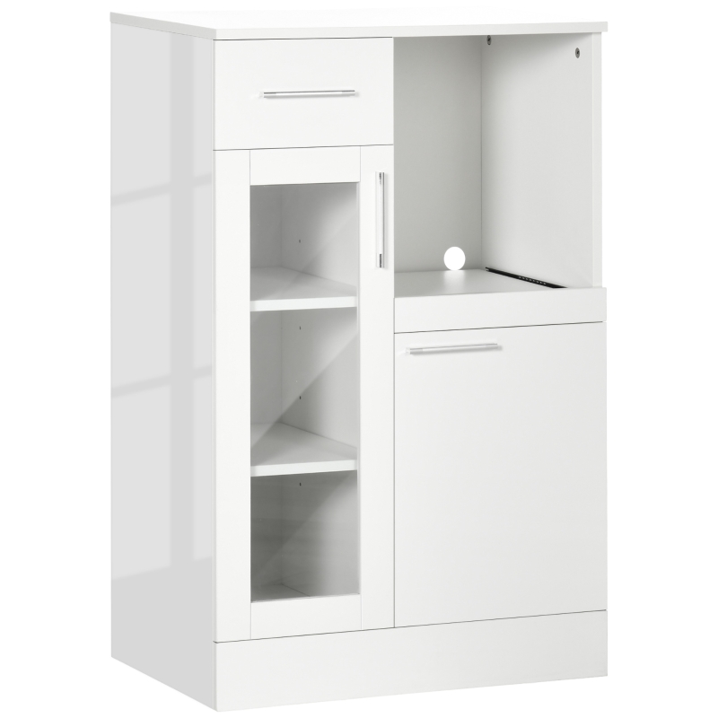 HOMCOM Modernes Sideboard mit Schränken und Schublade aus Holz und Glas, 60x40x95cm, Weiß