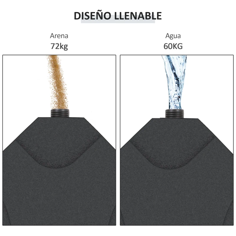 Outsunny Conjunto de 4 Pesos Rellenables con Agua o Arena de HDPE para Sombrillas con Base Cruzada 50x50x7,5 cm c/u Negro