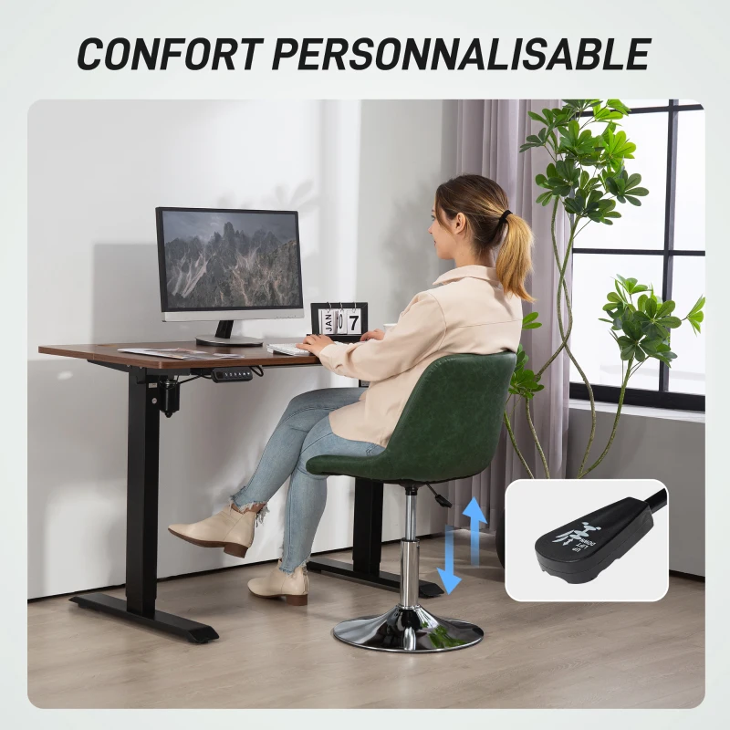 HOMCOM Chaise de bureau sans roulettes et accoudoirs, pivotant avec base en acier, hauteur réglable, en cuir synthétique, vert