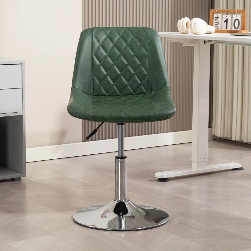 HOMCOM Chaise de bureau sans roulettes et accoudoirs, pivotant avec base en acier, hauteur réglable, en cuir synthétique, vert