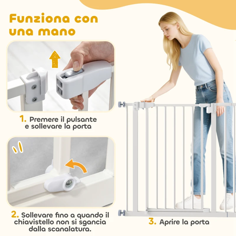 PawHut Cancelletto per Cani Estensibile con Montaggio a Pressione e Chiusura Automatica Altezza 76.2cm, Bianco