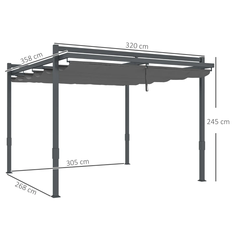 Outsunny Pergola Pavillon ca. 3,5x3m Aluminium Stabil winterfest Sonnenschutz mit verstellbares Schiebedach Grau(m-3)