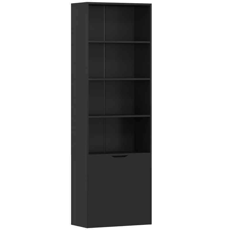 HOMCOM Bibliothèque Armoire à livres avec 4 compartiments ouverts et 2 portes pour le salon et le bureau 59x29x180 cm Noir