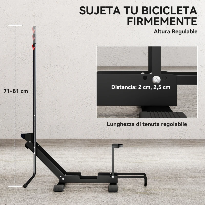 SPORTNOW Soporte para Bicicletas de Acero Aparca Bicis de Suelo Plegable Portátil para Casa Garaje Taller 75x41x71-81 cm Negro