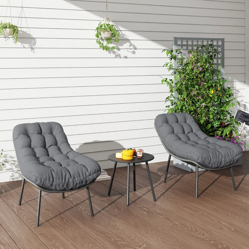 Outsunny Gartenmöbel-Set im Freien aus Polyrattan 2 Personen mit 15 cm dicken Kissen Grau
