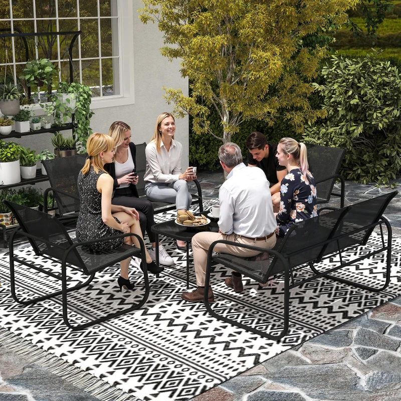 Outsunny Gartenmöbel-Set für den Außenbereich 5 Stück aus Stahl und Textilene mit Sofas, 2 Sesseln und gehärteter Glas-Couchtisch, Grau