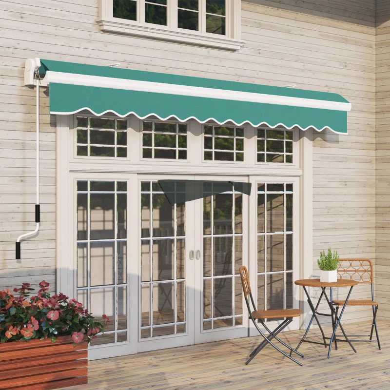 Outsunny Ausziehbare Markise mit Handkurbel aus Metall und Aluminium, 4x2,5m, Dunkelgrün