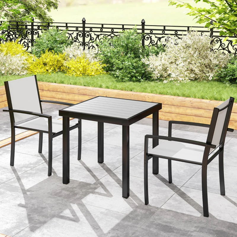 Outsunny Set von 2 Stapelstühlen für den Garten, stapelbare Außenstühle mit Armlehnen, Stahlrahmen 60 x 65 x 85 cm Hellgrau