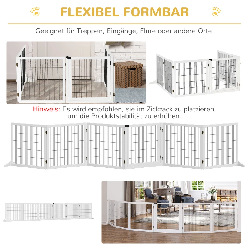 PawHut Absperrgitter für Hunde, klappbar, 432 x 36 x 70 cm, Kiefernholz, Weiß(m-5)
