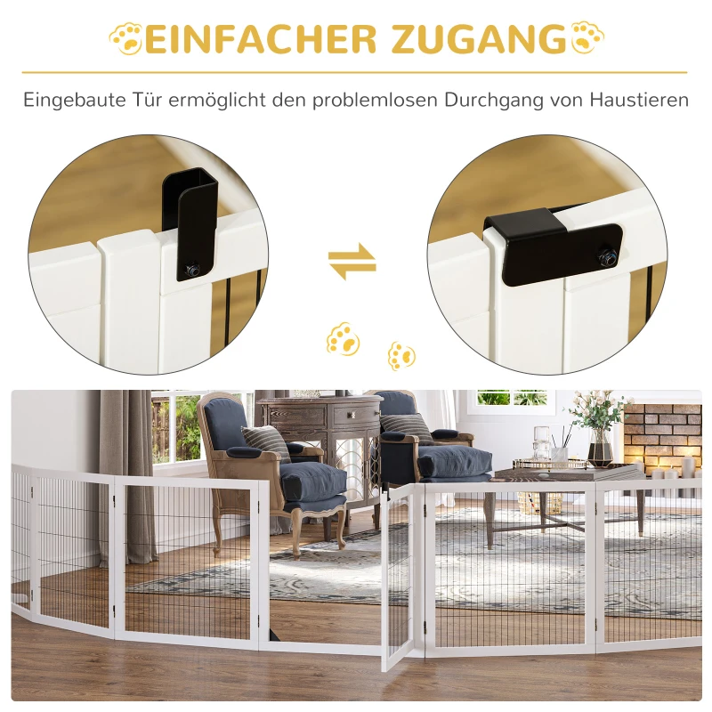 PawHut Absperrgitter für Hunde, klappbar, 432 x 36 x 70 cm, Kiefernholz, Weiß(m-8)