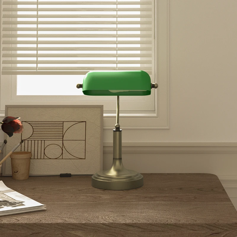 HOMCOM Candeeiro de Mesa Banqueiro Candeeiro de Mesa Vintage E27 com Ecrã Orientável a 45° 26,8x22x39,5 cm Verde