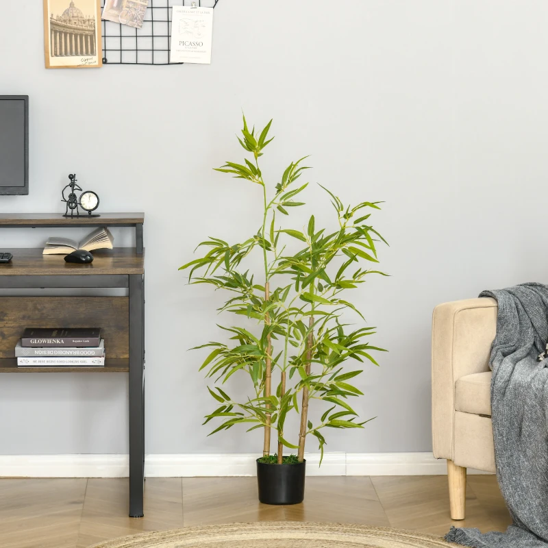 HOMCOM Künstliche Bambus Pflanze Hoch 120 cm mit Topf für Innen- und Außenbereich, Grün