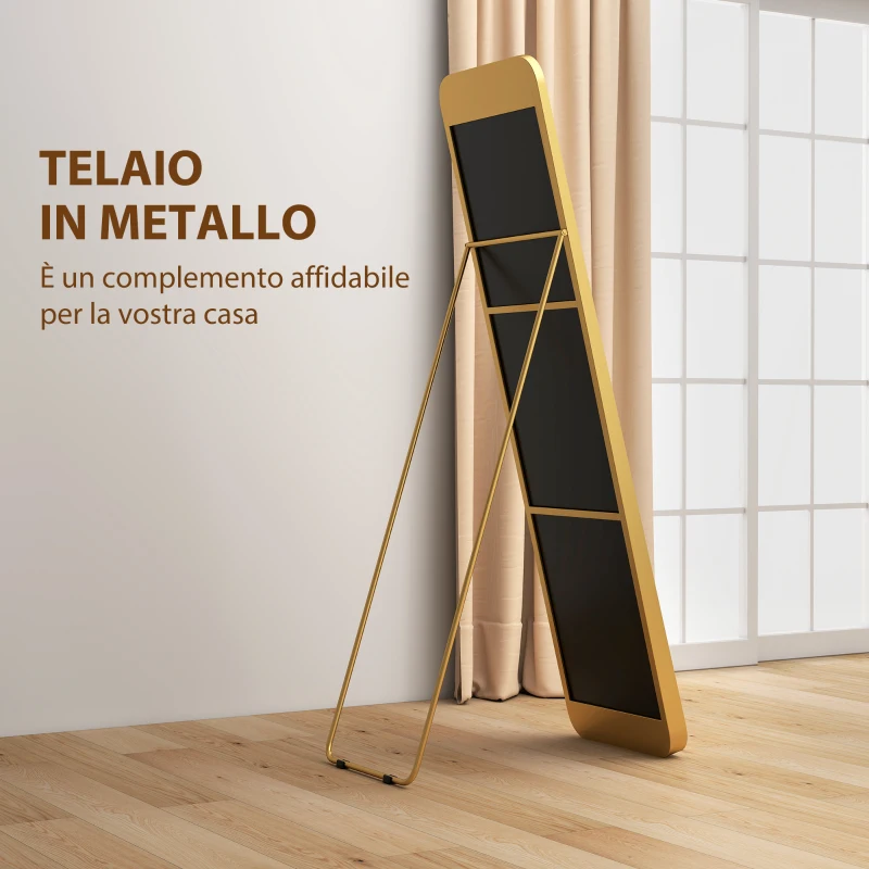 HOMCOM Specchio da Terra 40x160cm Rettangolare a Figura Intera con Cavalletto Autoportante, Oro