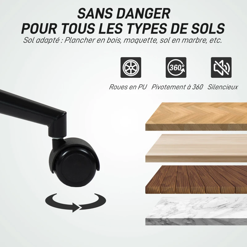 HOMCOM Chaise de bureau pivotante sans accoudoirs, hauteur et inclinaison réglables, capacité 120 kg, vert