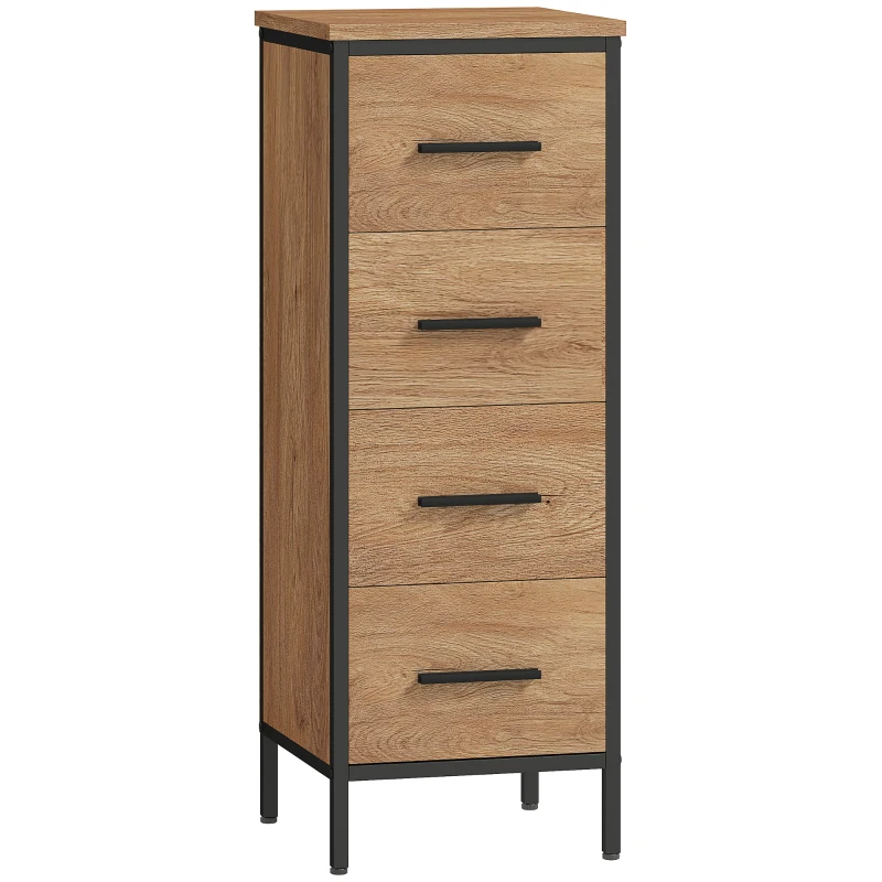 HOMCOM Meuble de salle de bain étroit avec 4 tiroirs et structure en acier, 30 x 30 x 82 cm, chêne