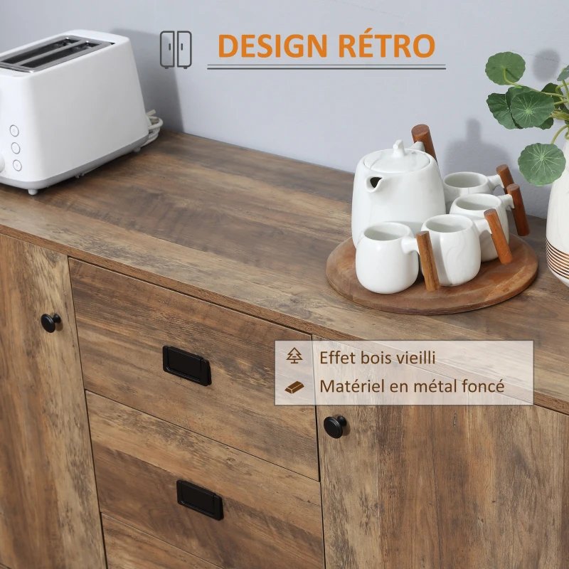 HOMCOM Meuble buffet de rangement 2 placards étagère réglable 3 tiroirs style contemporain - dim. 120L x 39,5l x 77H cm
