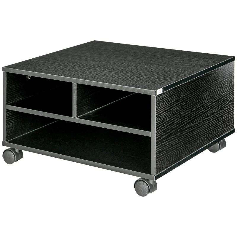 HOMCOM Druckerwagen mit 2 Regalen aus Holz mit Rollen für Büro und Studio, 47x40x22,5cm, Schwarz