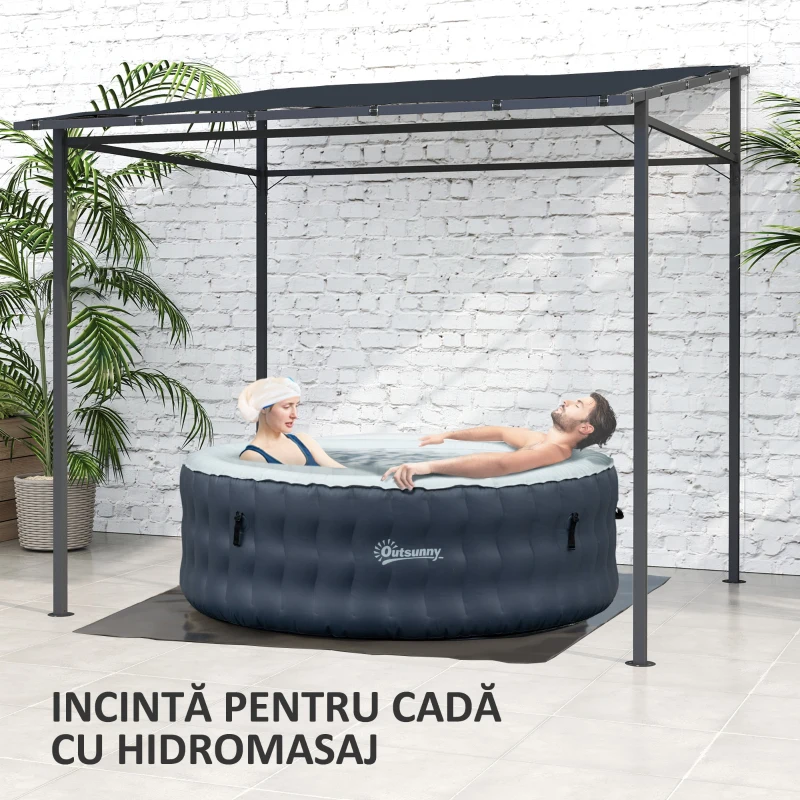 Outsunny Pergolă de Grădină din Metal și Poliester, 238x238x235/194 cm, Gri Închis