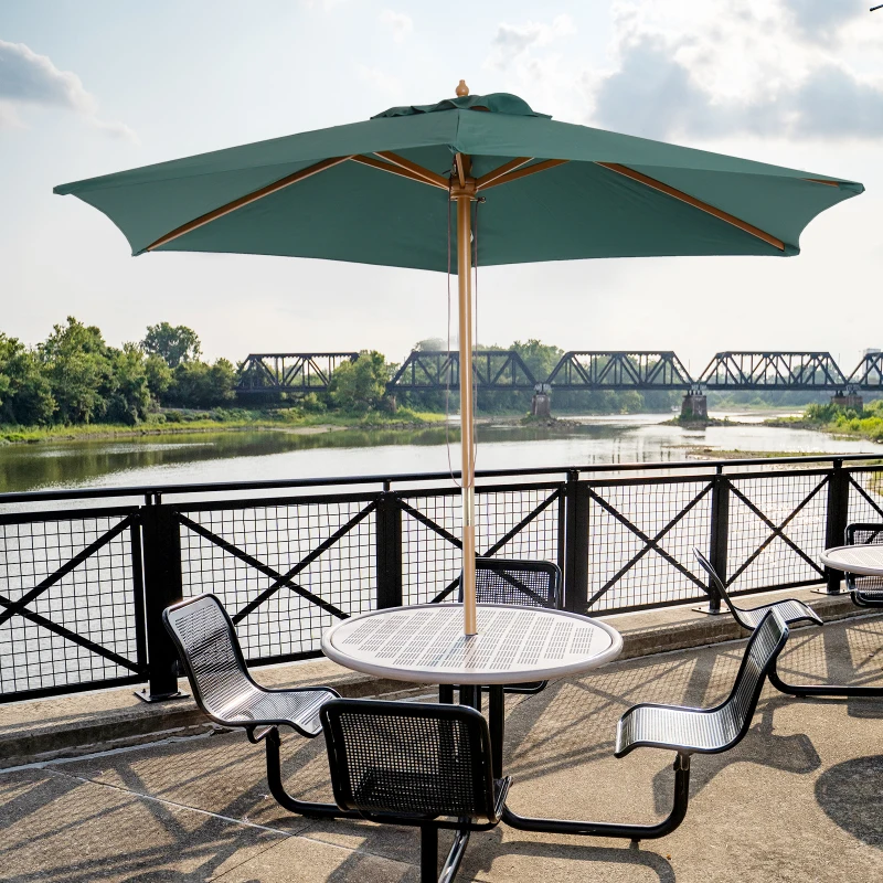 Outsunny Gartenschirm 2,5x2,3m mit 6 Streben, aus Holz und Polyester, Dunkelgrün