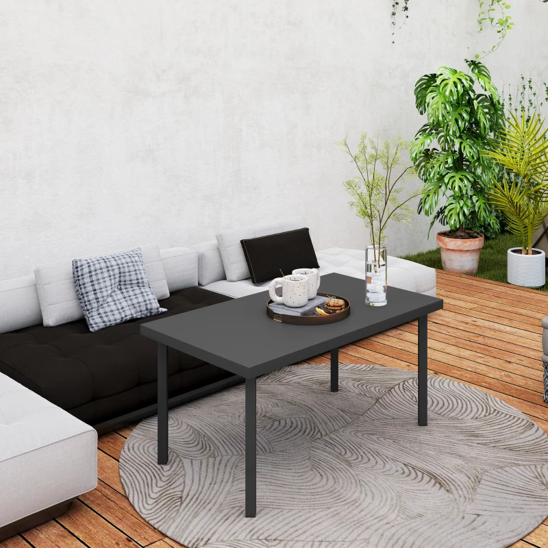 Outsunny Rechteckiger Gartencouchtisch, Beistelltisch mit Holzmaserungseffekt, Metallrahmen 95 x 55 x 46 cm Schwarz