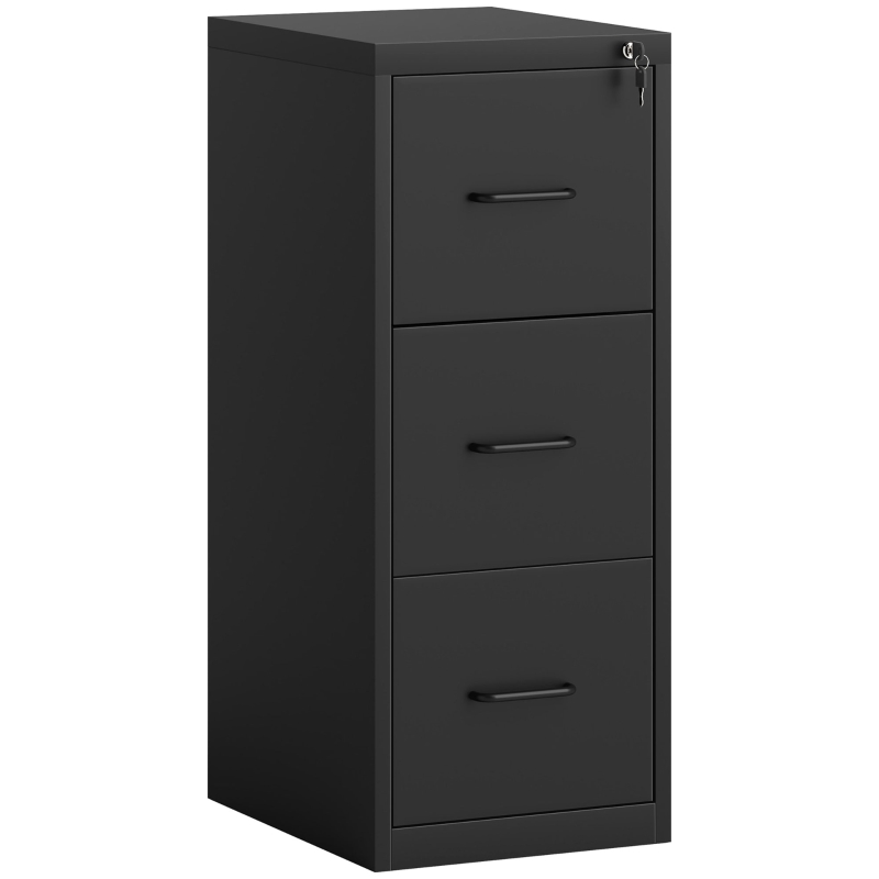 HOMCOM Minimalistischer Aktenschrank mit 3 Schubladen und verstellbarer Stange, aus Stahl, 36,5x46,2x99 cm, Schwarz