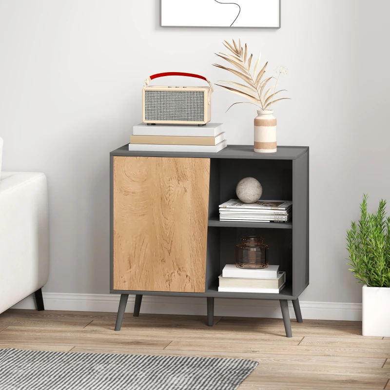 HOMCOM Moderne Kommode mit Schrank und Fach, aus Holz, 80x39x76 cm, Dunkelgrau