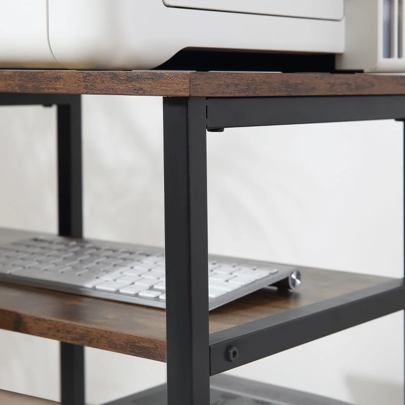 HOMCOM Scrivania Angolare con Scaffale a 3 Ripiani in Stile Industriale, 135x90x79 cm, Marrone e Nero