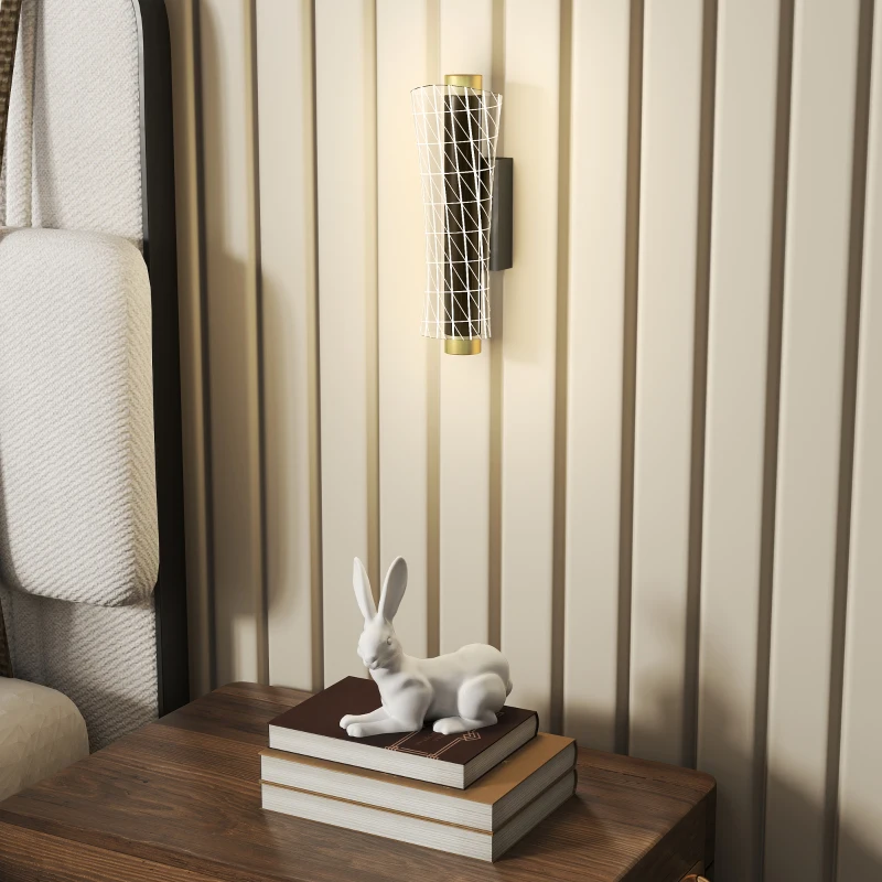 HOMCOM Wandleuchte Innen Wandlampe mit LED Lichte, Gitterdesign, Dimmbar Nachttischlampe Metall, Schwarz