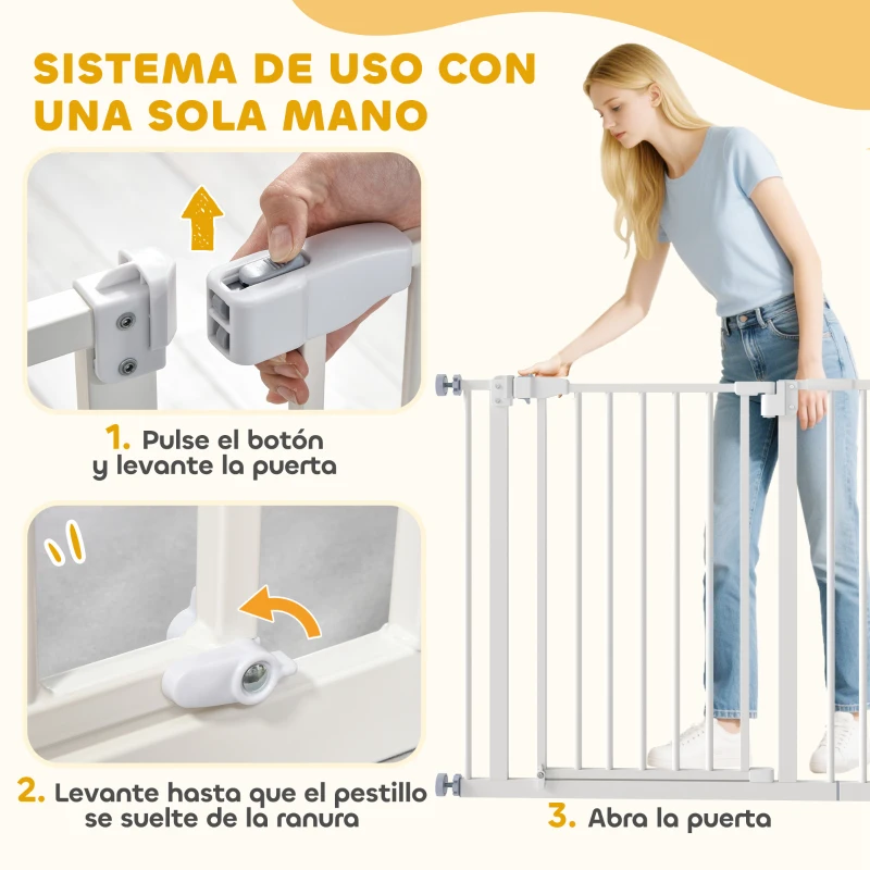 PawHut Puerta para Perros con Longitud Ajustable Sistema de Cierre Automático para Escaleras Pasillos 74-97,5x76,2 cm Blanco
