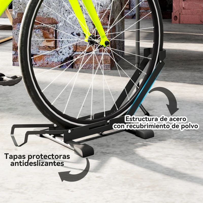 SPORTNOW Soporte para Bicicletas de Acero Aparca Bicis de Suelo Plegable Portátil para Casa Garaje Taller 75x41x71-81 cm Negro