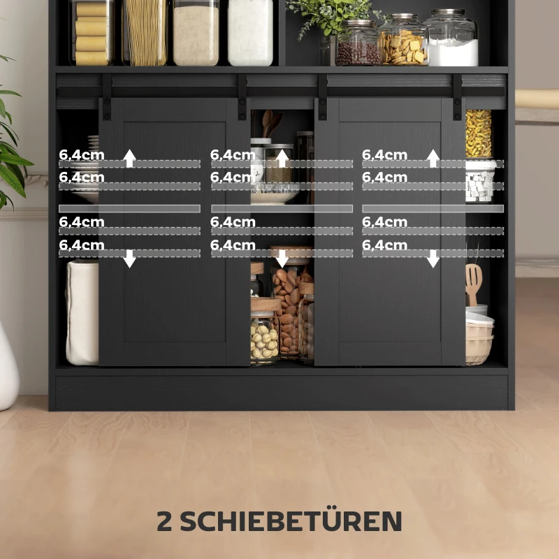 HOMCOM Uitschuifbare Bartafel, Omvormbaar naar L-Vorm, Veel Opbergruimte, 3 Verstelbare Planken, Spaanplaat, MDF, Zwart(m-6)