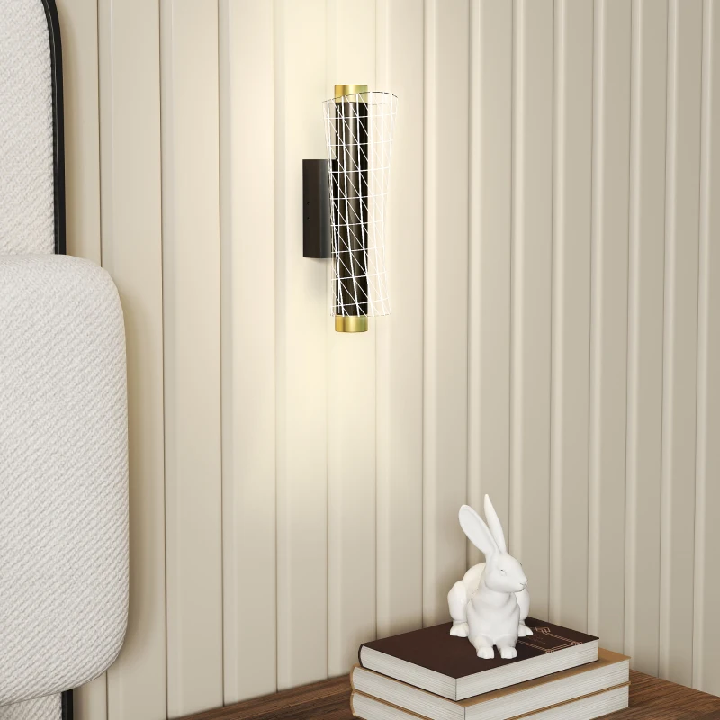 HOMCOM Wandleuchte Innen Wandlampe mit LED Lichte, Gitterdesign, Dimmbar Nachttischlampe Metall, Schwarz