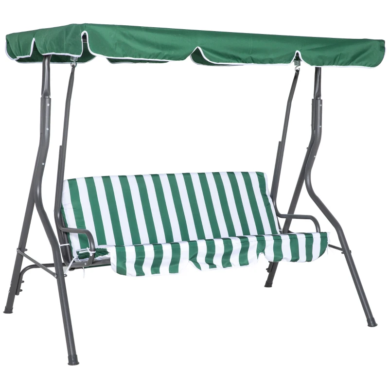 Outsunny Gartenwippe 3-Sitzer, Terrassenwippe mit verstellbarem Sonnendach, Streifenmuster 1,7 x 1,1 x 1,53 m Grün