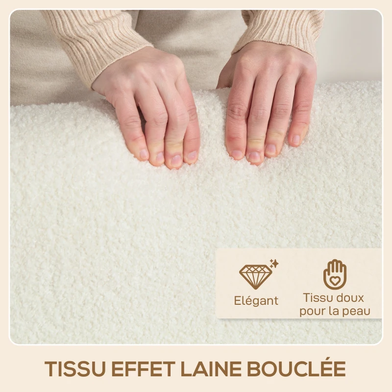 HOMCOM Fauteuil salon, tissu effet laine bouclée, structure en bois massif, pour salon, chambre à coucher, crème