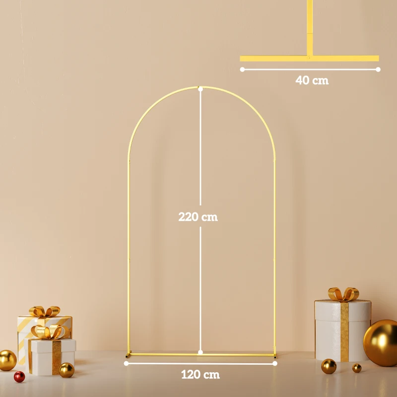 Outsunny Support Bogenbogen aus goldenem Metall für Hochzeit, 2,2 m, Gartenbogen, Hochzeit, Blumenballonbogen