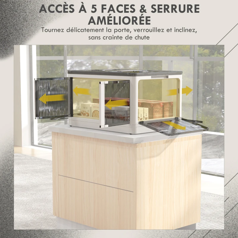 HOMCOM Boîte de rangement pliable et empilable 69L en plastique avec couvercle et 4 roulettes, accès à 5 côtés, blanc