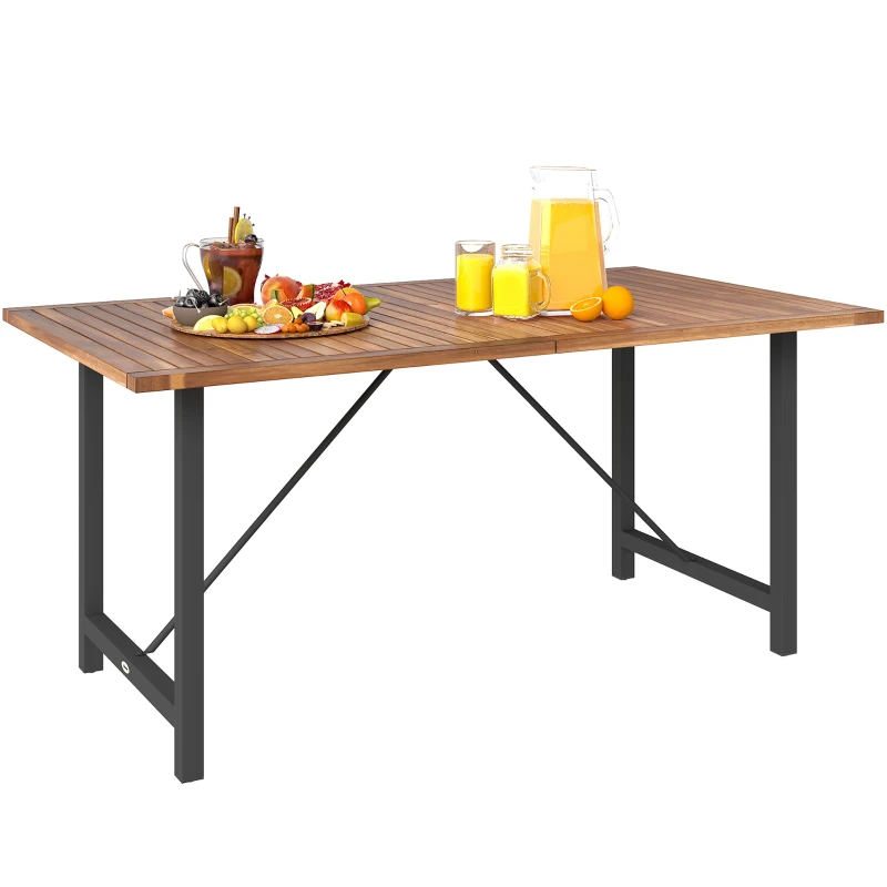 Outsunny Gartentisch 160x90 cm aus Akazienholz und Stahl mit Lattenstruktur, Teak