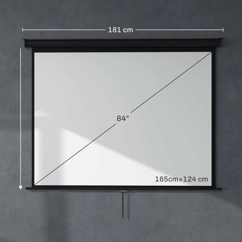 HOMCOM Écran de projection de 84 pouces, écran vidéoprojecteur, 4:3 4K HD, fixation mur ou plafond, 181l x 8P x 138H cm, noir