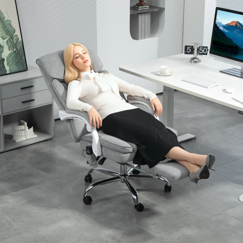 HOMCOM Büro-Massagesessel mit Wärmefunktion, Verstellbarer Rückenlehne und Ausziehbarem Fußteil, Grau