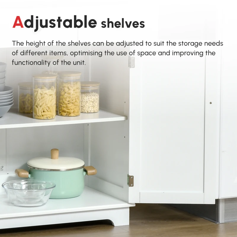 HOMCOM Kitchen Floor Cabinet Side Storage Cupboard Multi-use Sideboard Table with Solid Wood Top, Adjustable Shelf,Drawer for Dining Room, Living Room,Hallway