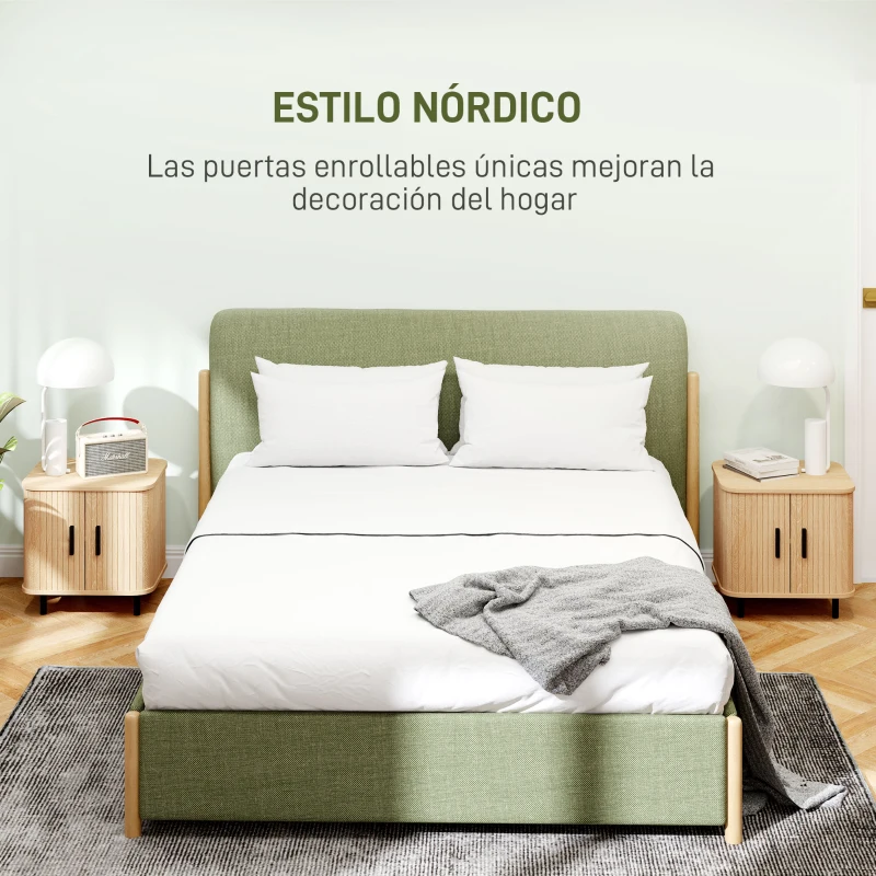 HOMCOM Pack de 2 Mesitas de Noche con Puertas Correderas 2 Estantes y Patas de Acero Estilo Escandinavo 48x40x48 cm Roble